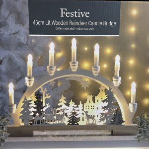 45cm bo lit reindeer scene white candle bridge