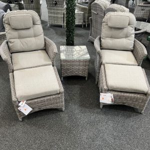 Flamingo Reclining Set with 2 chairs, 2 footstools, side table