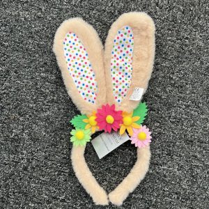 Faux Fur Bunny Ears Headband w Flowers, 2as,   29x15x2cm