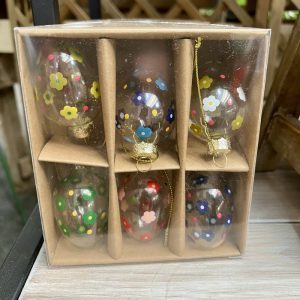 Glass Egg Decs w Ditsy Flowers, Box/6,   15x15x5cm