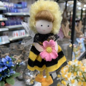 Fabric Bee Girl w Flower Dec, 3as,   17x8x4cm