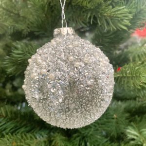 Crushed Clear Glass Ball w Silver Glitter/Pearl~S